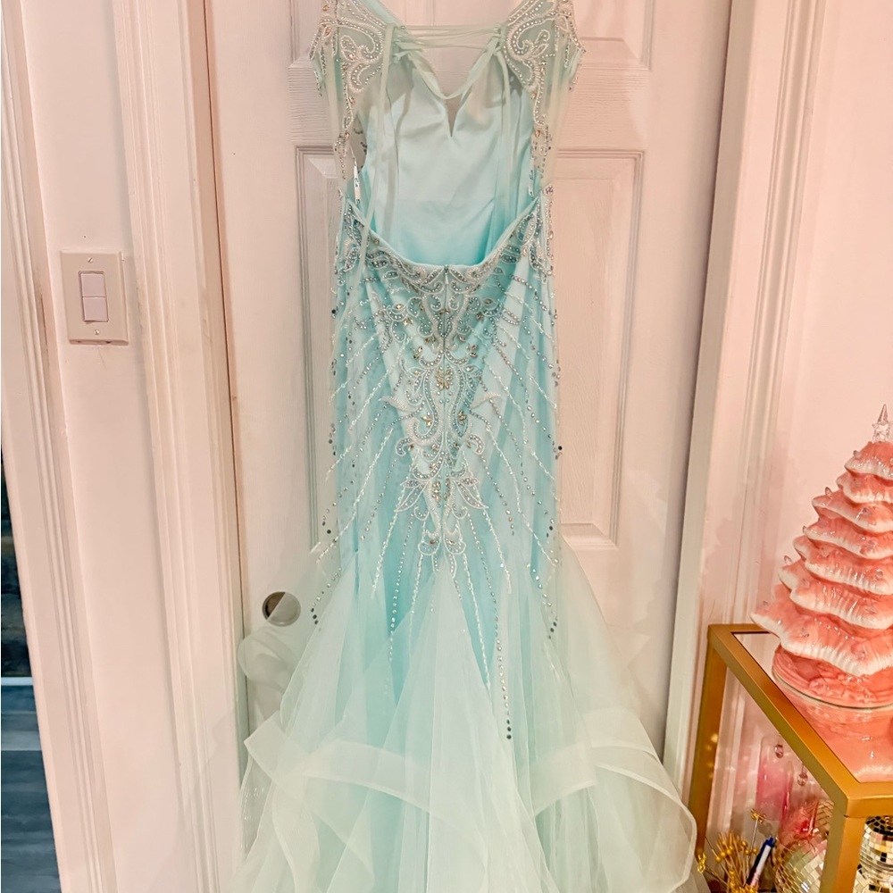 Light Blue Beaded Prom Dress - Picture 12 of 16